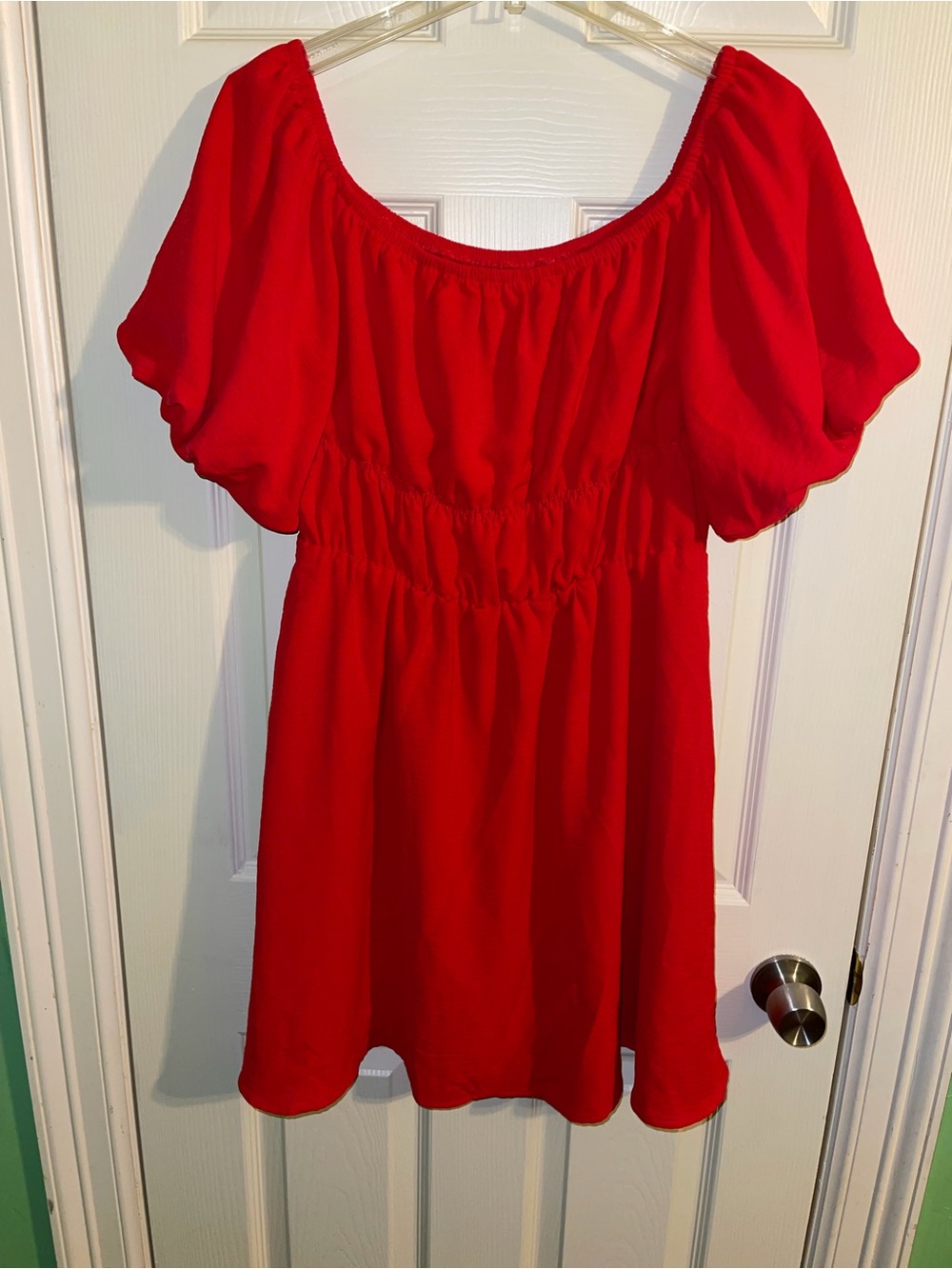 Bright Red Women's Peasant Tunic Top -Large